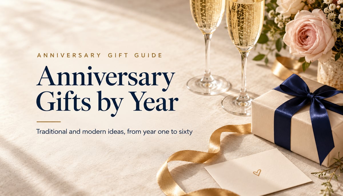 Editorial gift guide cover for Anniversary Gifts by Year: The Complete Traditional and Modern Guide